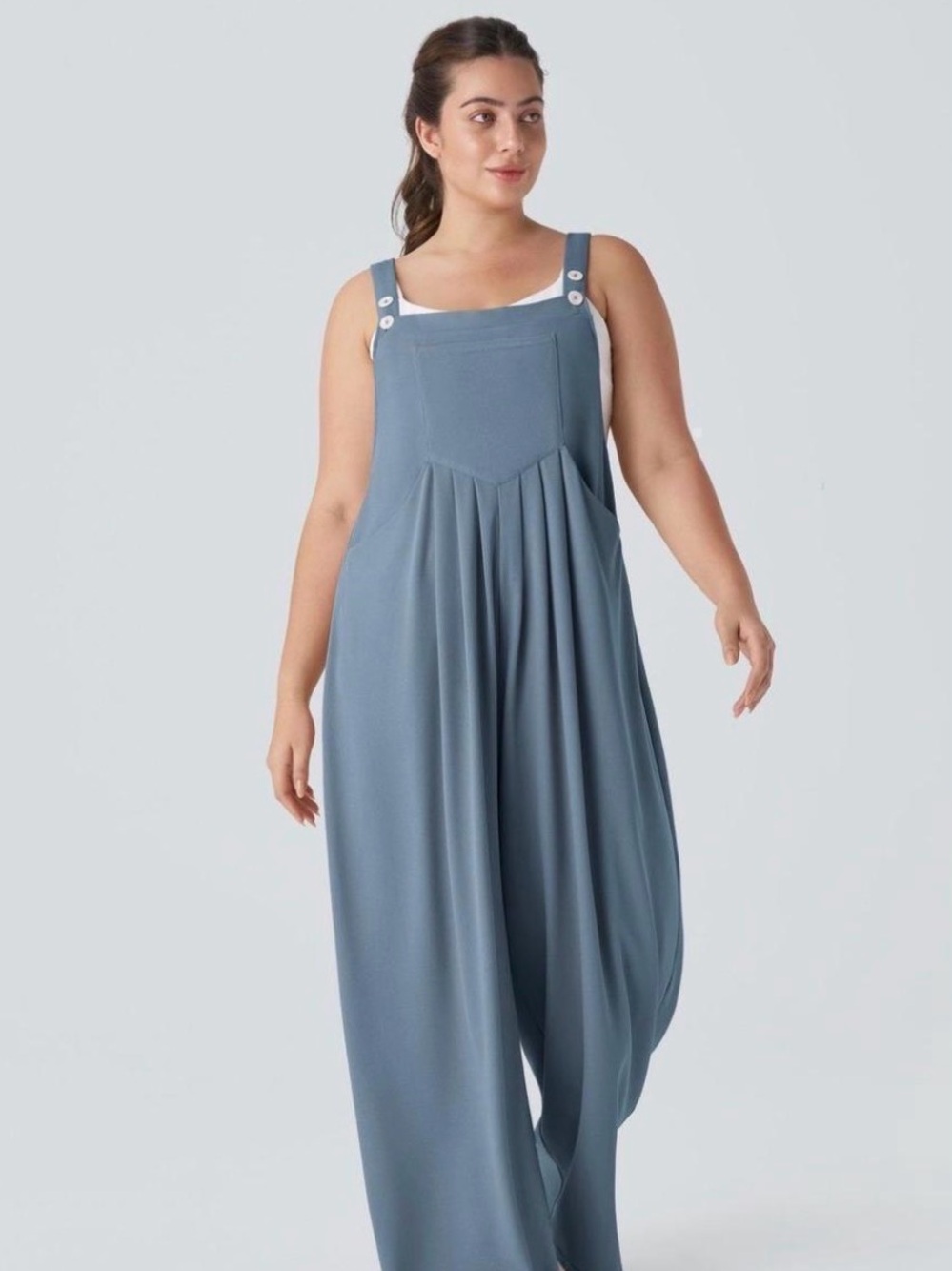 HALARA Slate Blue Wide-Leg Pleated Jumpsuit